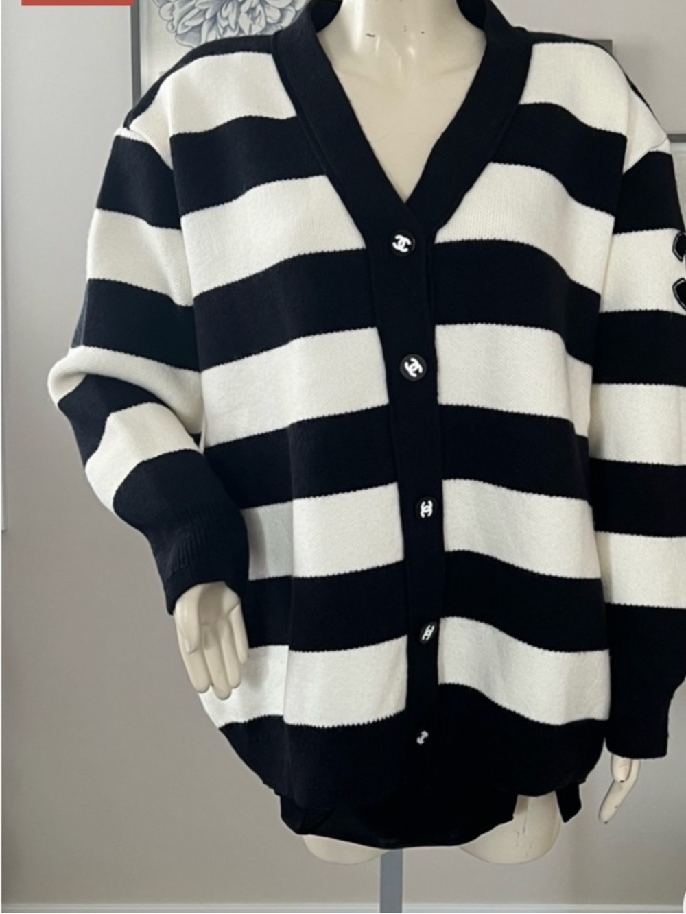 Oversized Black & White Striped Cardigan